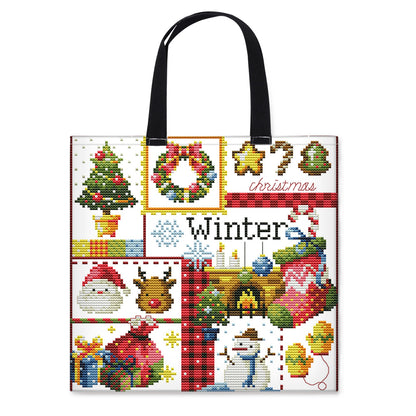 Embroidery Kit Christmas Tree Cross Stitch Canvas Tote Bag for Beginners 40x40cm