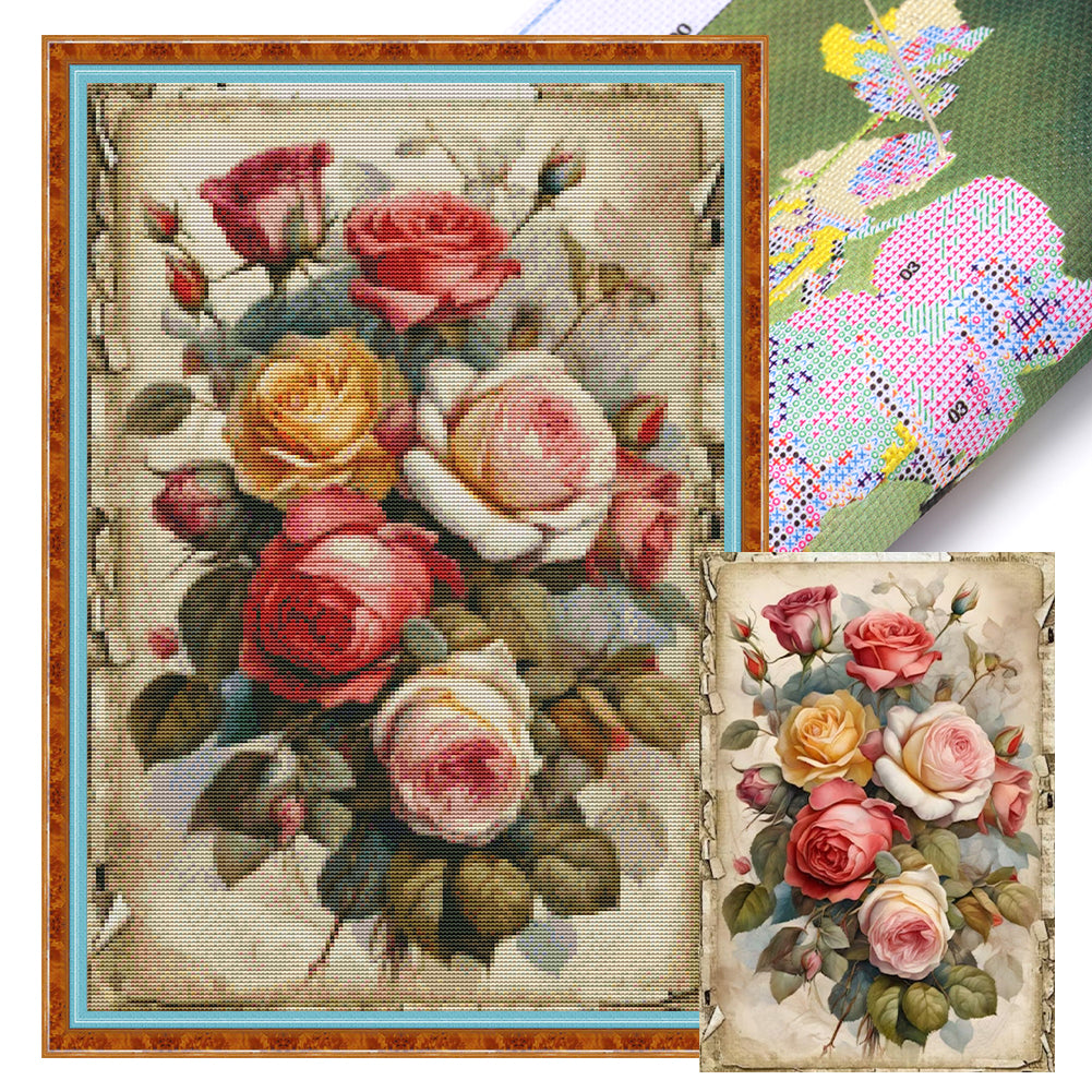 Retro Poster - Flowers - 11CT Stamped Cross Stitch 40*60CM(Joy Sunday)