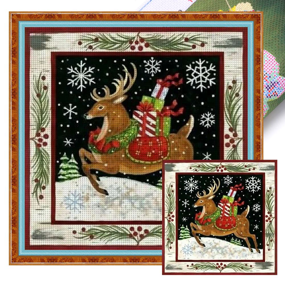 Christmas Elk - 11CT Stamped Cross Stitch 50*50CM(Joy Sunday)