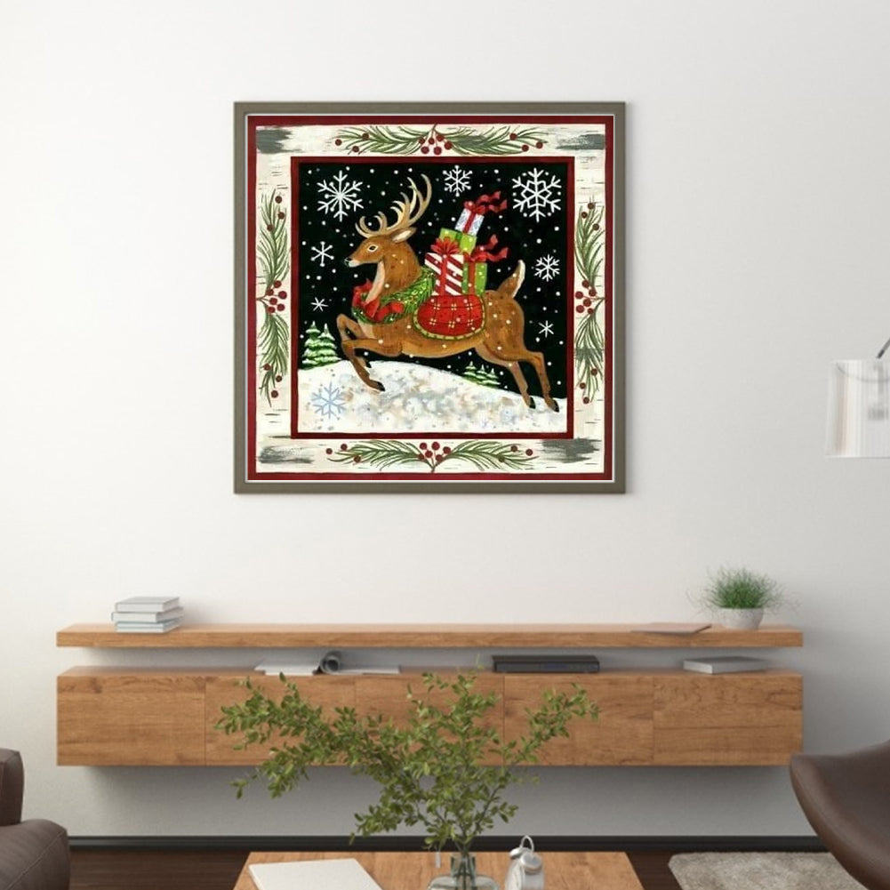 Christmas Elk - 11CT Stamped Cross Stitch 50*50CM(Joy Sunday)