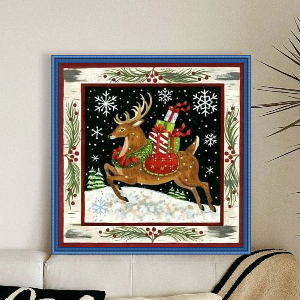 Christmas Elk - 11CT Stamped Cross Stitch 50*50CM(Joy Sunday)