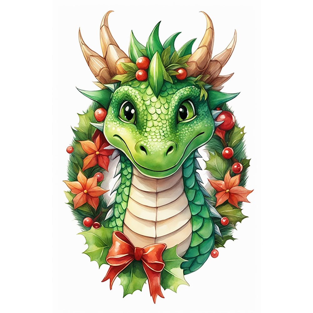 Dinosaur Poking Out Of Festive Garland - Full Round Drill Diamond Painting 40*60CM
