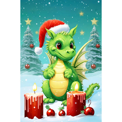 Christmas Dragon Surrounded By Candles - Full Round Drill Diamond Painting 40*60CM