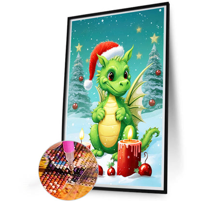 Christmas Dragon Surrounded By Candles - Full Round Drill Diamond Painting 40*60CM
