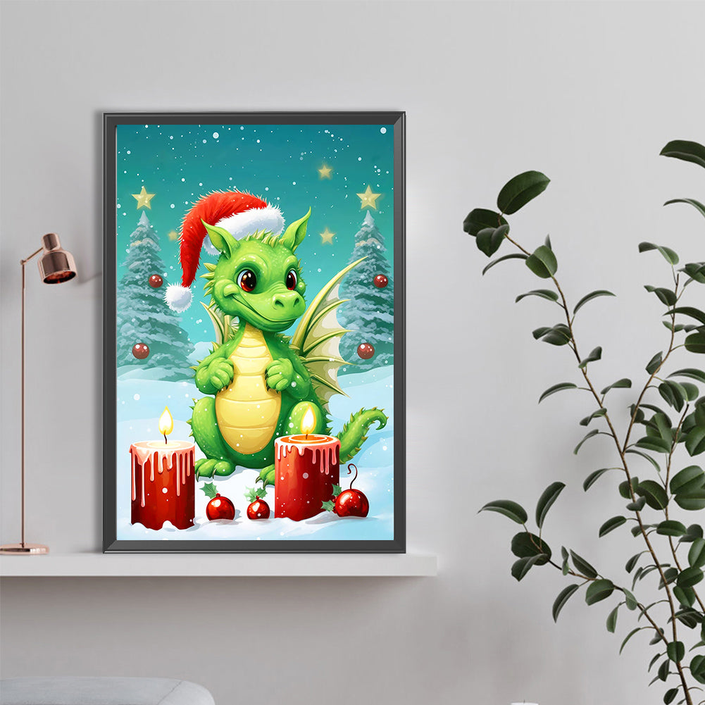 Christmas Dragon Surrounded By Candles - Full Round Drill Diamond Painting 40*60CM