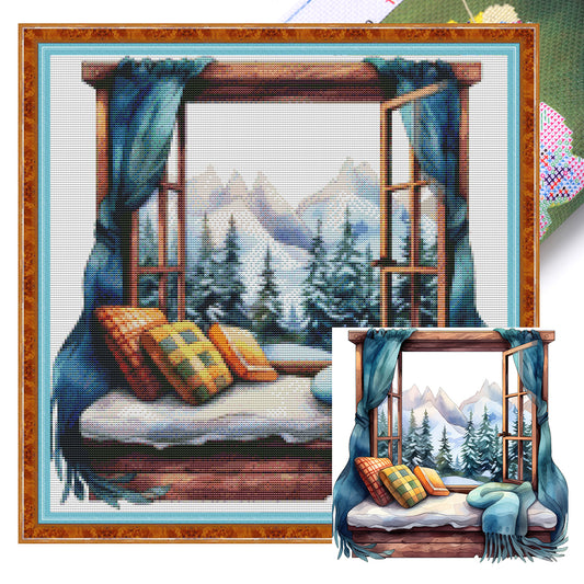 Winter Windowsill - 11CT Stamped Cross Stitch 50*50CM(Joy Sunday)