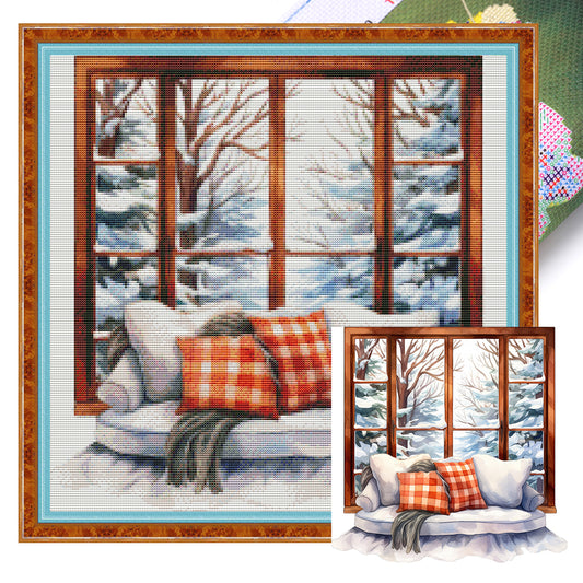 Winter Windowsill - 11CT Stamped Cross Stitch 50*50CM(Joy Sunday)