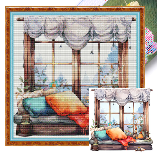 Winter Windowsill - 11CT Stamped Cross Stitch 50*50CM(Joy Sunday)