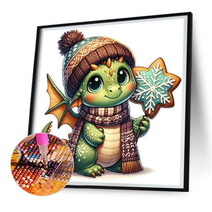 Dragon Holding Christmas Cookies - Full Round Drill Diamond Painting 30*30CM