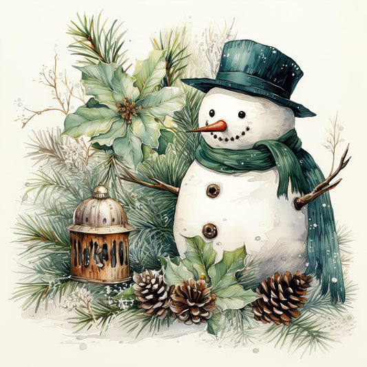 Green Leaf Snowman - Full Round Drill Diamond Painting 30*30CM