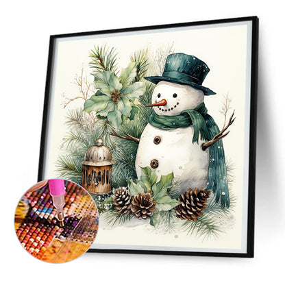 Green Leaf Snowman - Full Round Drill Diamond Painting 30*30CM