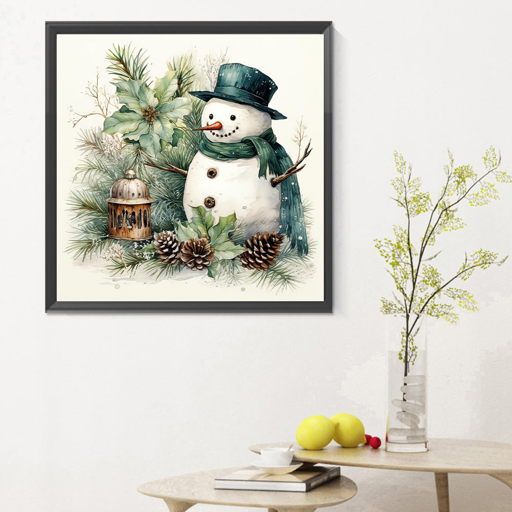 Green Leaf Snowman - Full Round Drill Diamond Painting 30*30CM