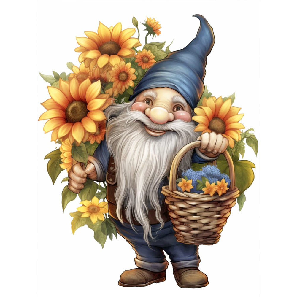 Gnome Holding Sunflowers - Full Round Drill Diamond Painting 30*40CM