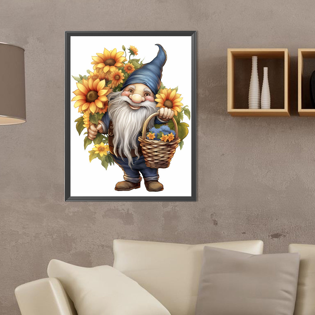 Gnome Holding Sunflowers - Full Round Drill Diamond Painting 30*40CM