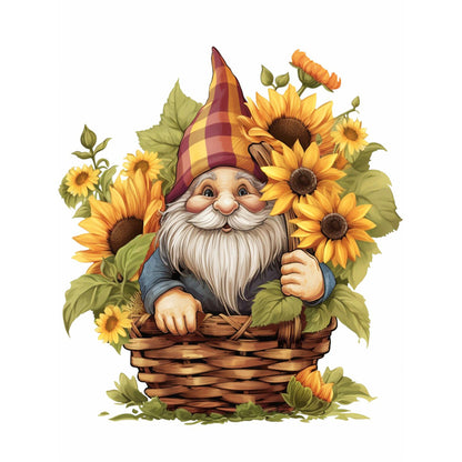 Gnome In Sunflower Basket - Full Round Drill Diamond Painting 30*40CM