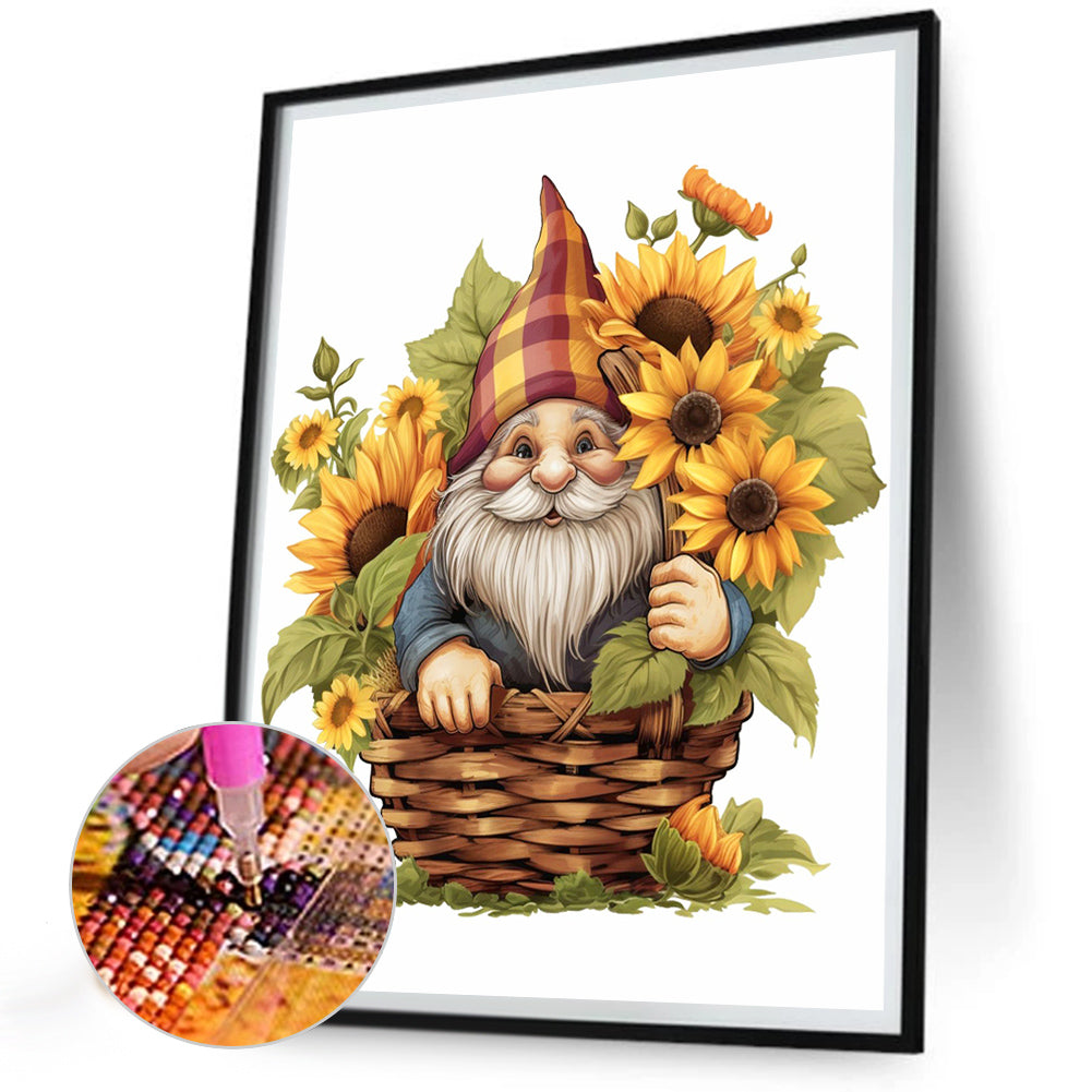 Gnome In Sunflower Basket - Full Round Drill Diamond Painting 30*40CM