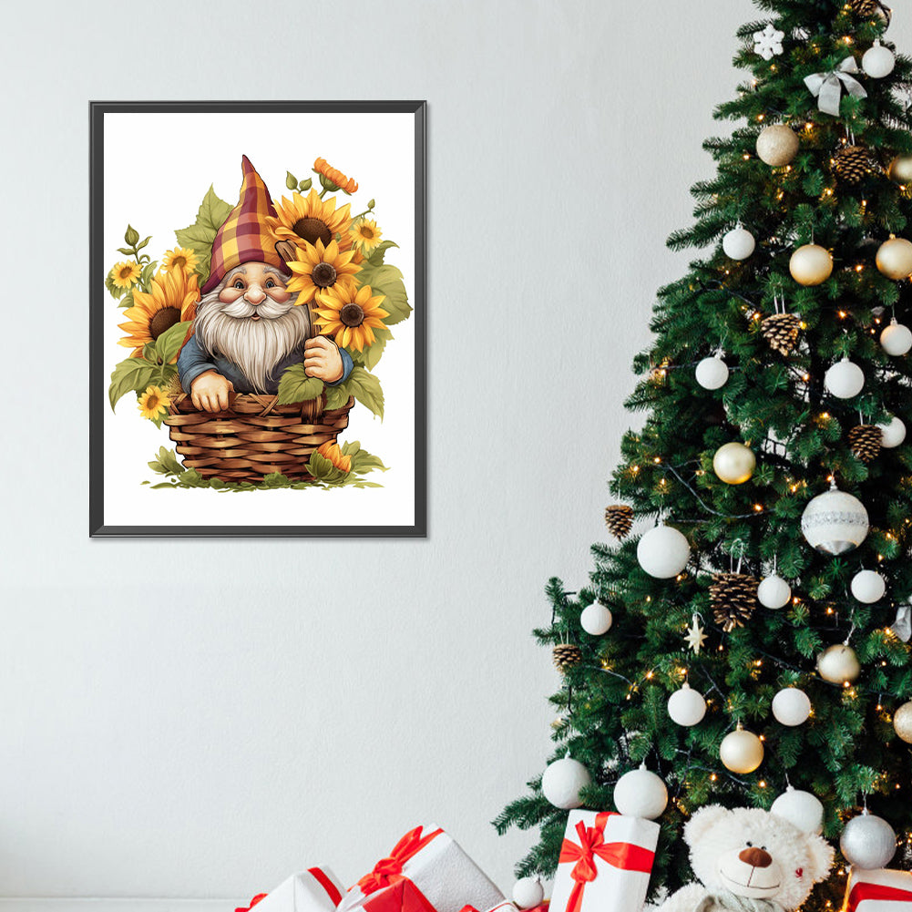 Gnome In Sunflower Basket - Full Round Drill Diamond Painting 30*40CM