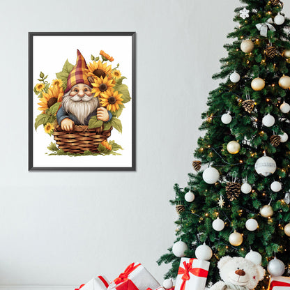 Gnome In Sunflower Basket - Full Round Drill Diamond Painting 30*40CM