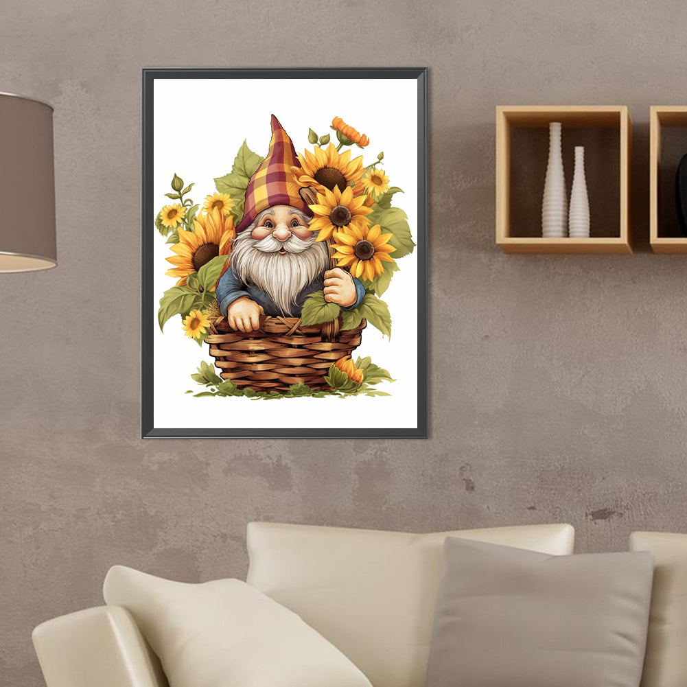 Gnome In Sunflower Basket - Full Round Drill Diamond Painting 30*40CM