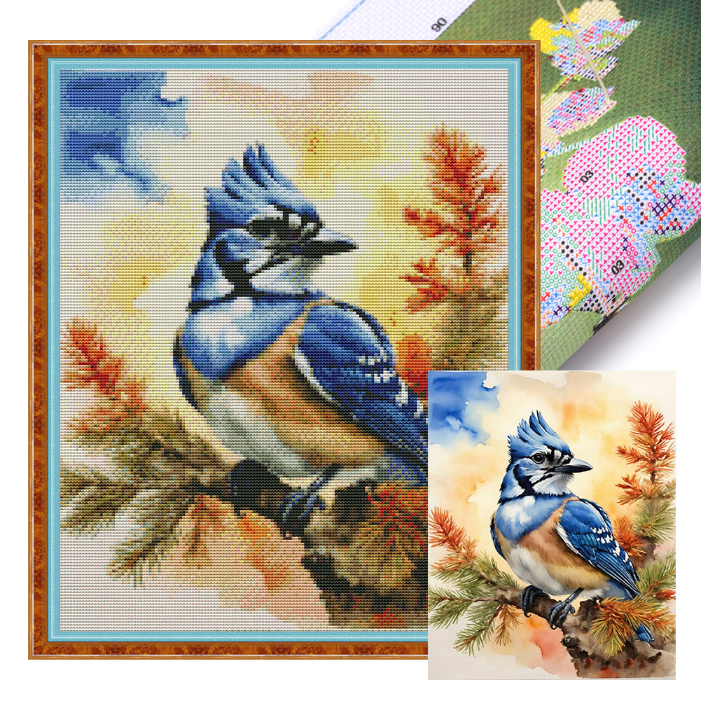 Blue Tit In The Woods - 11CT Stamped Cross Stitch 40*50CM(Joy Sunday)