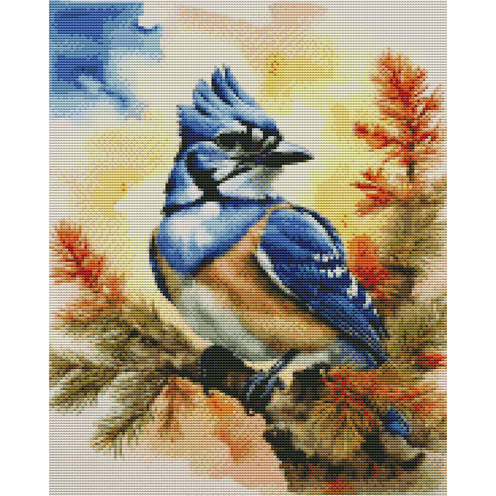 Blue Tit In The Woods - 11CT Stamped Cross Stitch 40*50CM(Joy Sunday)