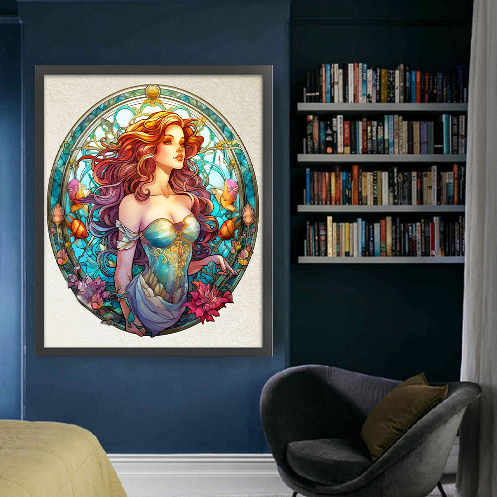 Glass Painting-Mermaid - 11CT Stamped Cross Stitch 50*60CM(Joy Sunday)