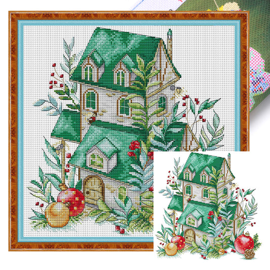 Emerald Cottage - 14CT Stamped Cross Stitch 32*32CM(Joy Sunday)