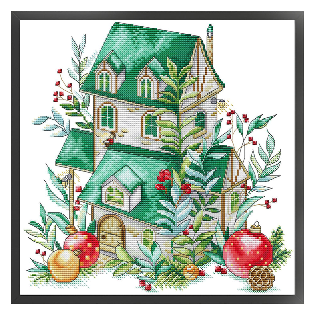 Emerald Cottage - 14CT Stamped Cross Stitch 32*32CM(Joy Sunday)