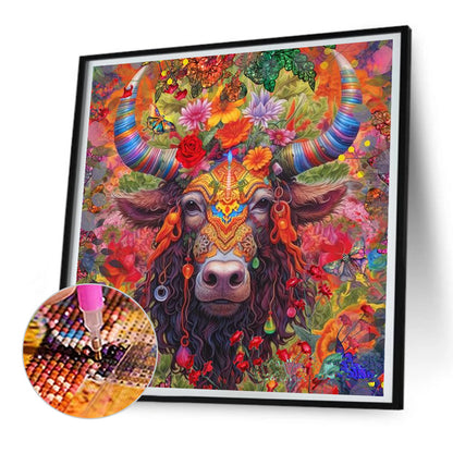 Colorful Horned Cow - Full Round Drill Diamond Painting 30*30CM