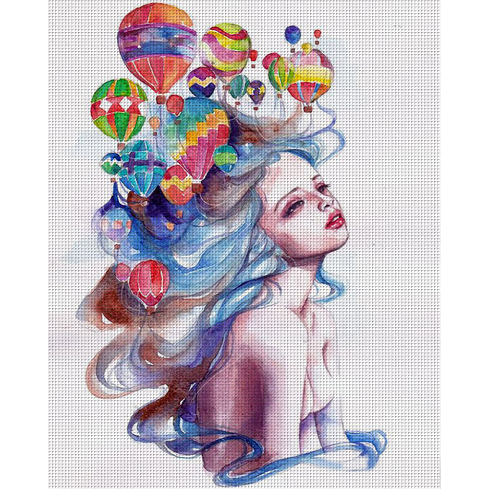 Hot Air Balloon Girl - 11CT Stamped Cross Stitch 40*50CM(Joy Sunday)