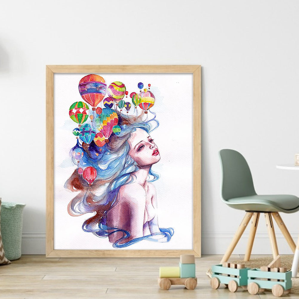 Hot Air Balloon Girl - 11CT Stamped Cross Stitch 40*50CM(Joy Sunday)