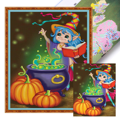 Pumpkin Little Witch - 11CT Stamped Cross Stitch 40*50CM(Joy Sunday)