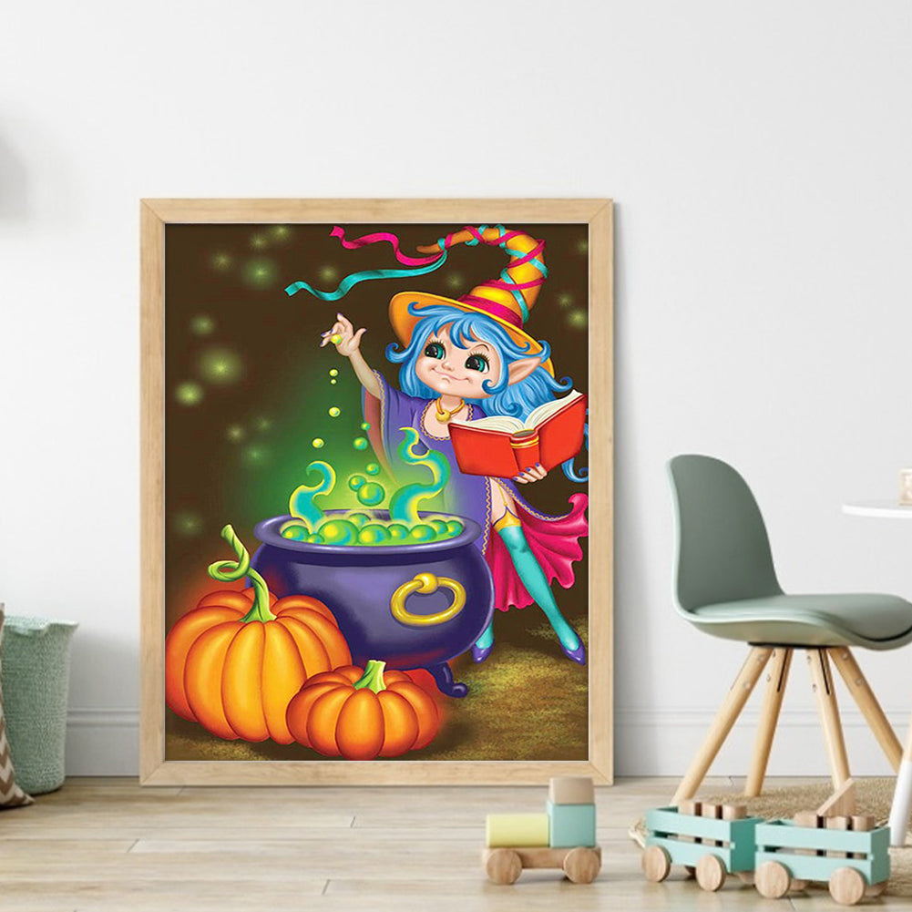 Pumpkin Little Witch - 11CT Stamped Cross Stitch 40*50CM(Joy Sunday)