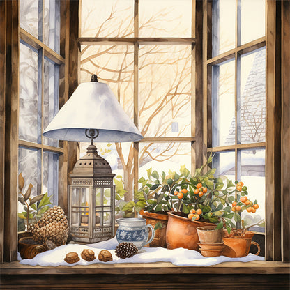 Winter Windowsill - 11CT Stamped Cross Stitch 50*50CM(Joy Sunday)