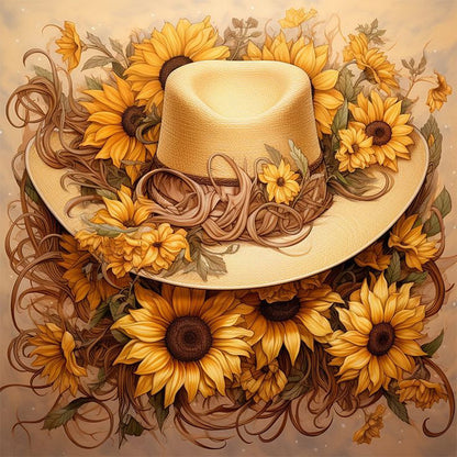 Sunflower And Straw Hat - Full AB Square Drill Diamond Painting 40*40CM