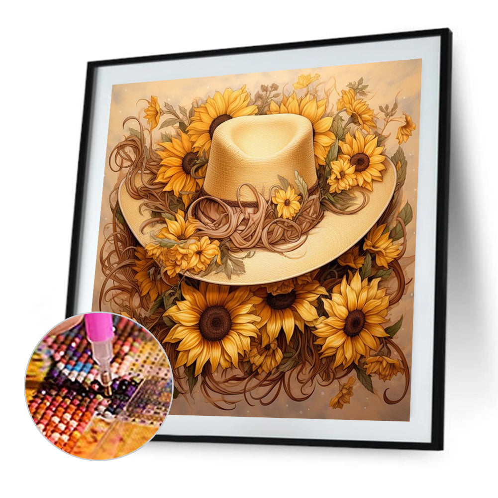 Sunflower And Straw Hat - Full AB Square Drill Diamond Painting 40*40CM