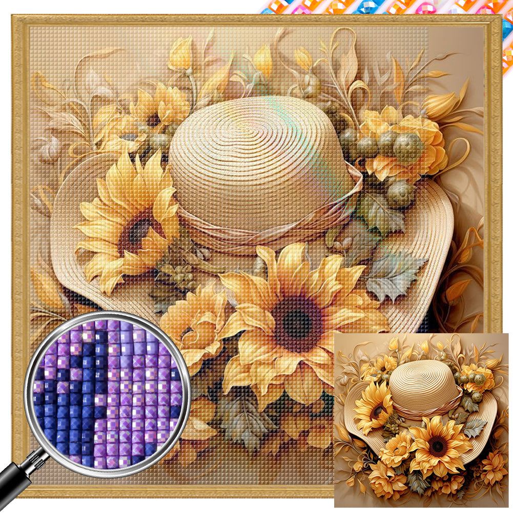 Sunflower And Straw Hat - Full AB Square Drill Diamond Painting 40*40CM