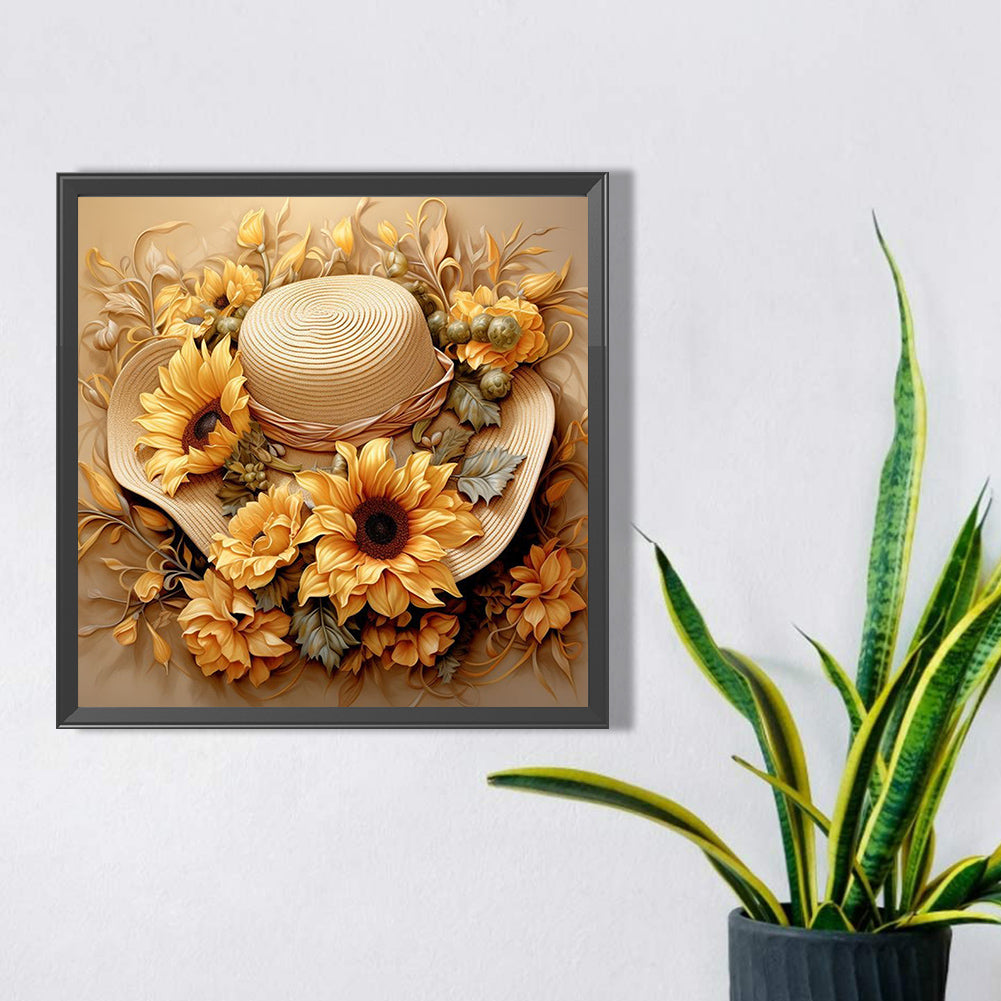 Sunflower And Straw Hat - Full AB Square Drill Diamond Painting 40*40CM