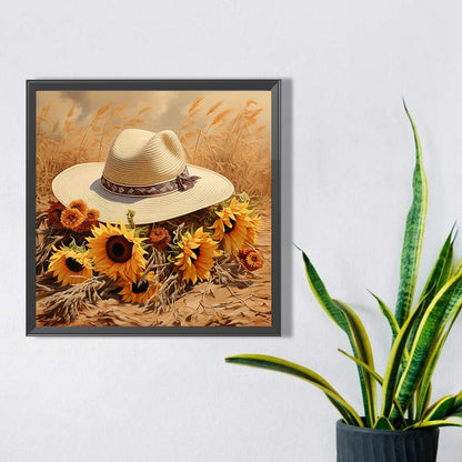 Sunflower And Straw Hat - Full AB Square Drill Diamond Painting 40*40CM