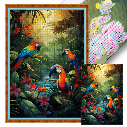 Parrot In The Forest - 11CT Stamped Cross Stitch 40*60CM(Joy Sunday)