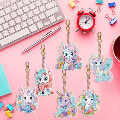 6 PCS Diamond Art Keyring Colorful Pony Double Sided Diamond Painting Keychain
