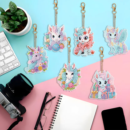6 PCS Diamond Art Keyring Colorful Pony Double Sided Diamond Painting Keychain