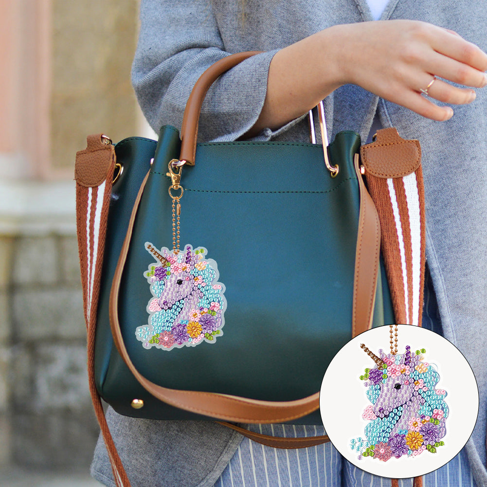6 PCS Diamond Art Keyring Colorful Pony Double Sided Diamond Painting Keychain