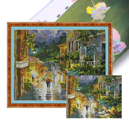 Mountain City Night View - 14CT Stamped Cross Stitch 49*38CM(Joy Sunday)