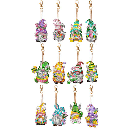 12 PCS Double Sided Diamond Painting Art Keychain Pendant for Beginners (Gnome)