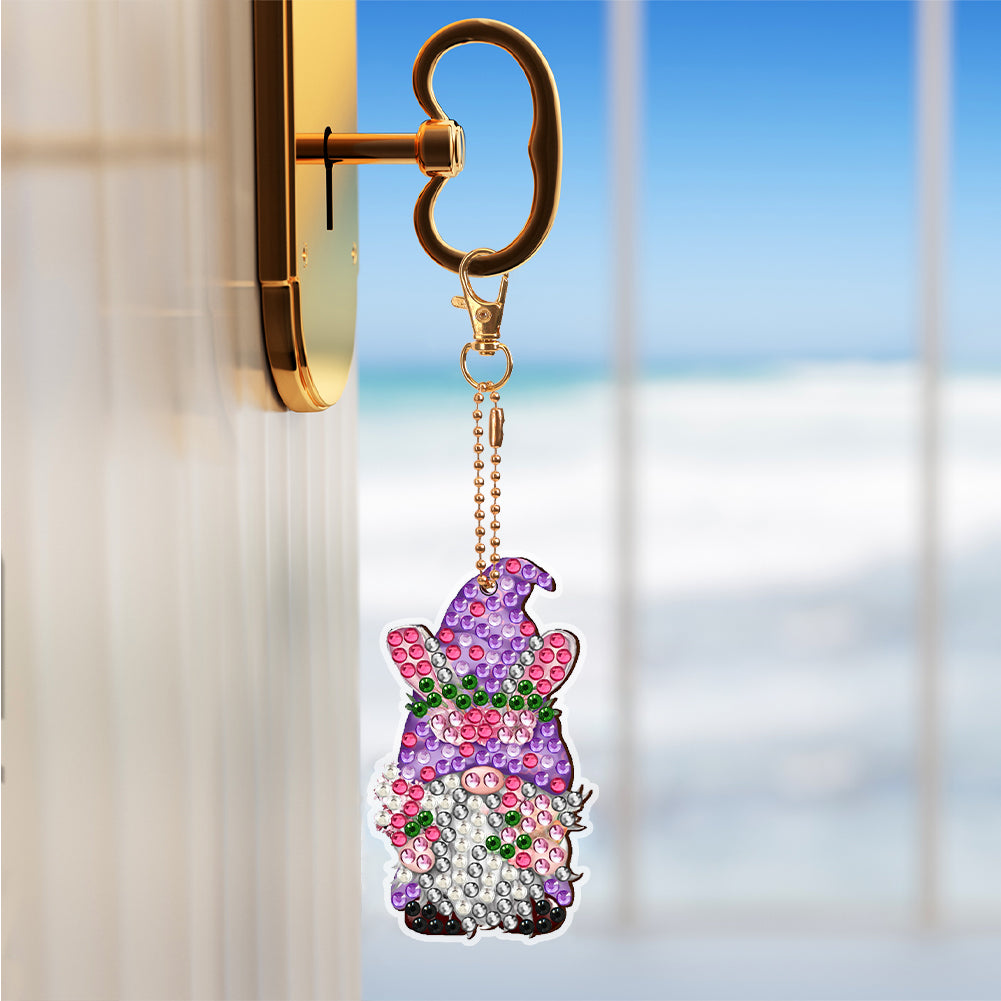 12 PCS Double Sided Diamond Painting Art Keychain Pendant for Beginners (Gnome)