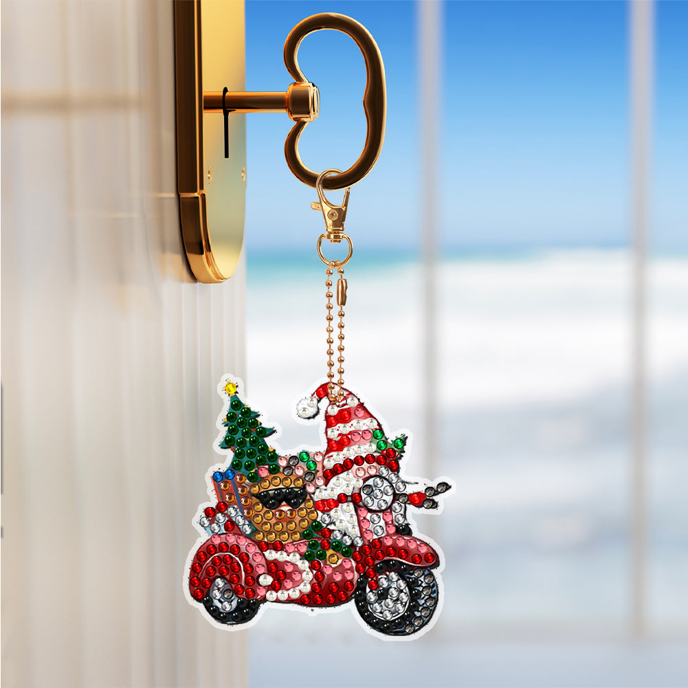 12PCS Double Sided Diamond Painting Art Keychain Pendant for Beginner(Red Truck)