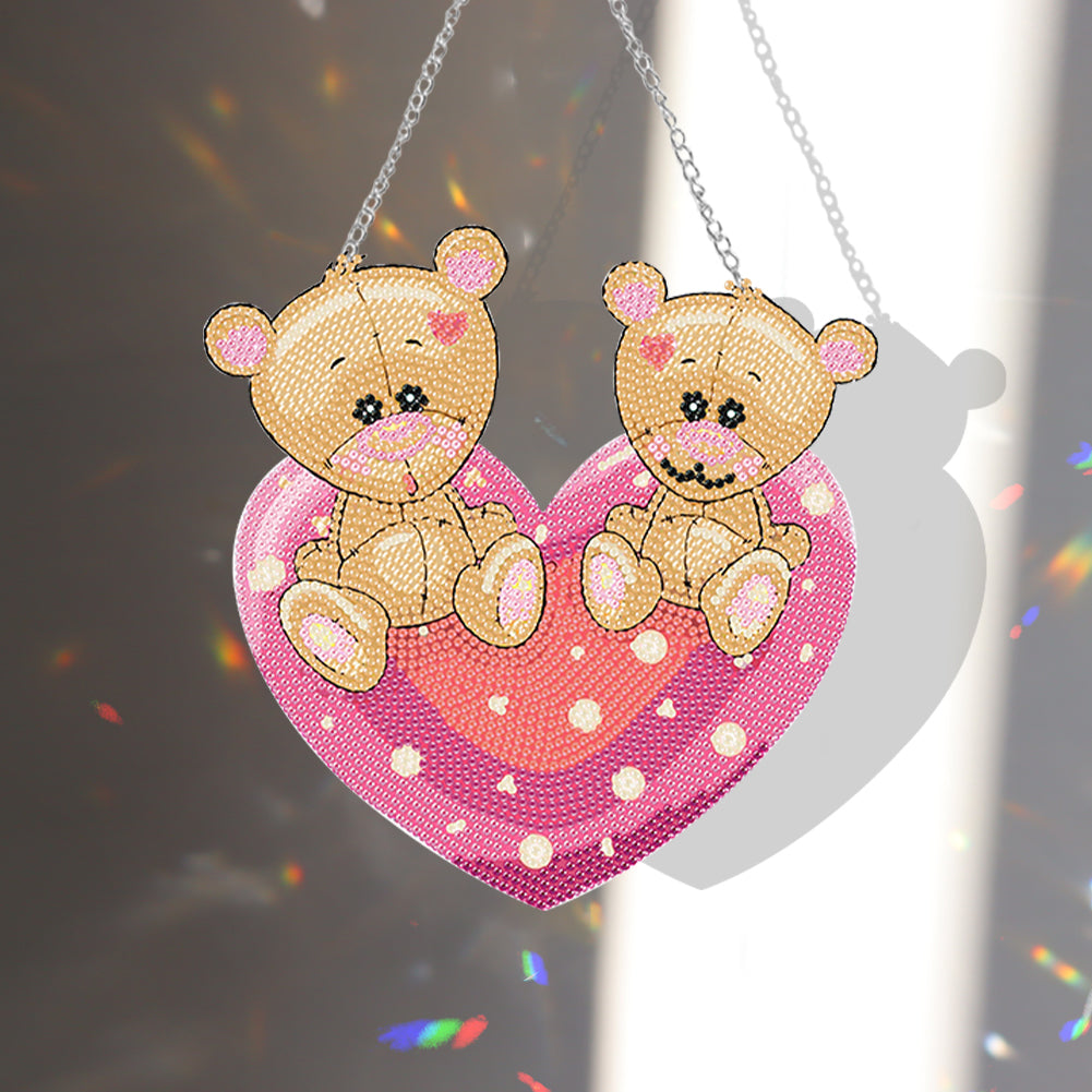 Acrylic Love Bear Single-Sided 5D DIY Diamond Painting Hanging Pendant 20x20cm