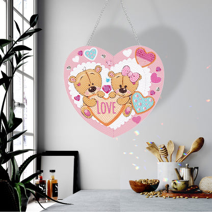 Acrylic Love Bear Single-Sided 5D DIY Diamond Painting Hanging Pendant 20x20cm