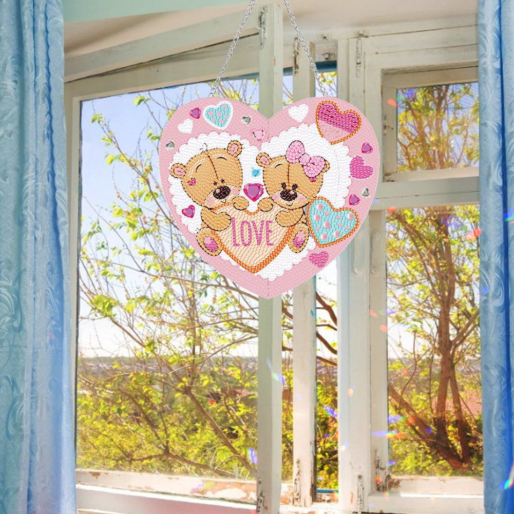 Acrylic Love Bear Single-Sided 5D DIY Diamond Painting Hanging Pendant 20x20cm